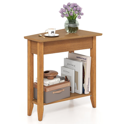 2-Tier Wedge Narrow End Table with Storage Shelf and Solid Wood Legs-Espresso