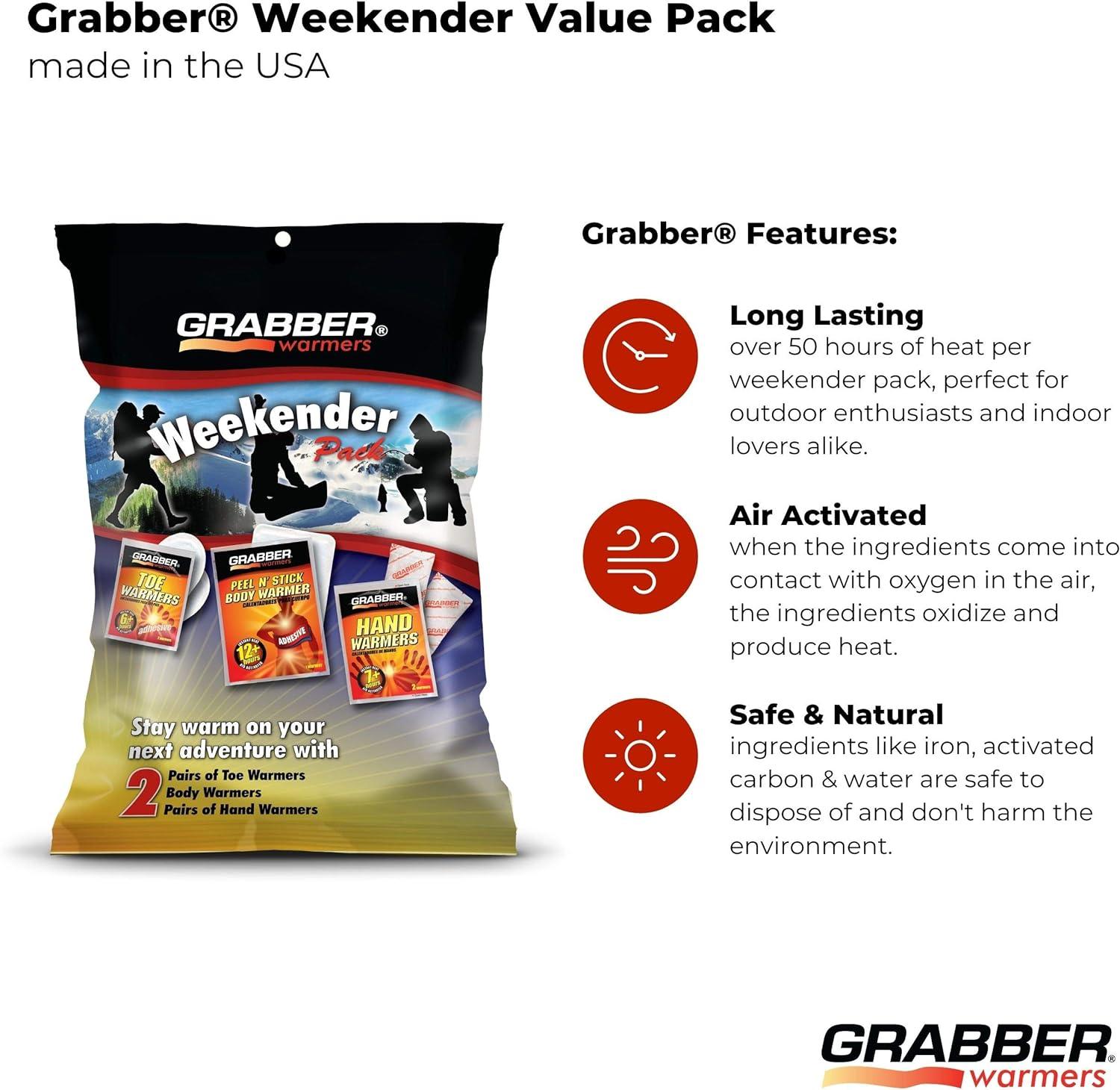 Grabber Warmers Weekender Multi-Warmer Pack, 2 Pair Hand, 2 Pair Toe, 2 Peel N' Stick Body Warmers, 6-Count - Tampa soil911.com