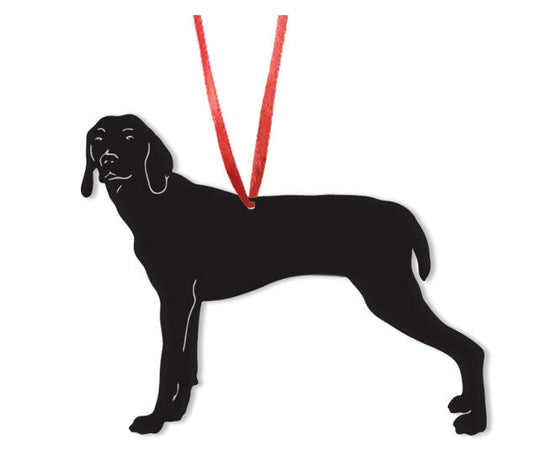 Weimaraner Plant Stake black silhouette ornament with red ribbon Rustica Ornamentals on Tampa Home & Garden Store
