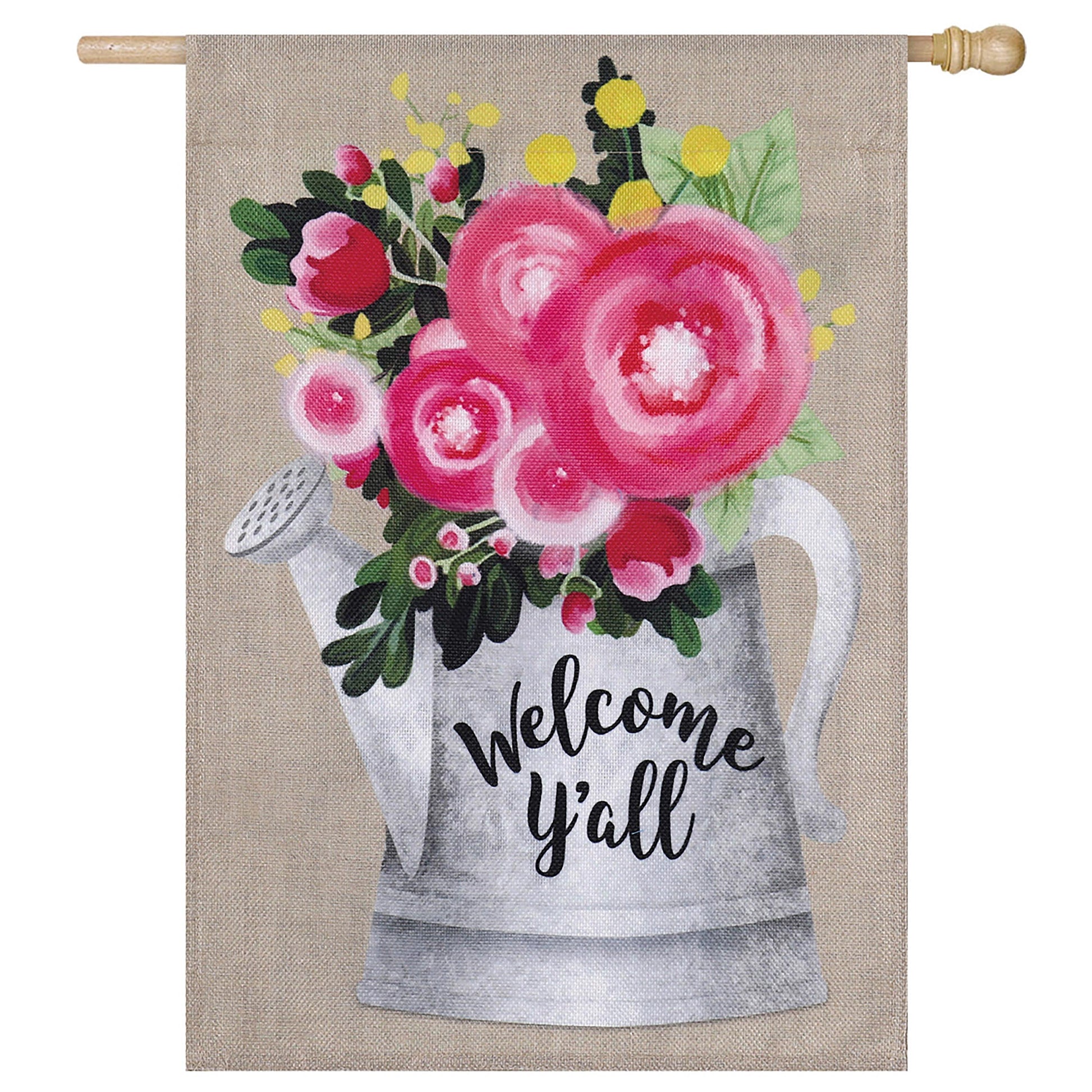 Welcom Y'all Floral Can House Burlap Flag - Tampa Home & Garden Store