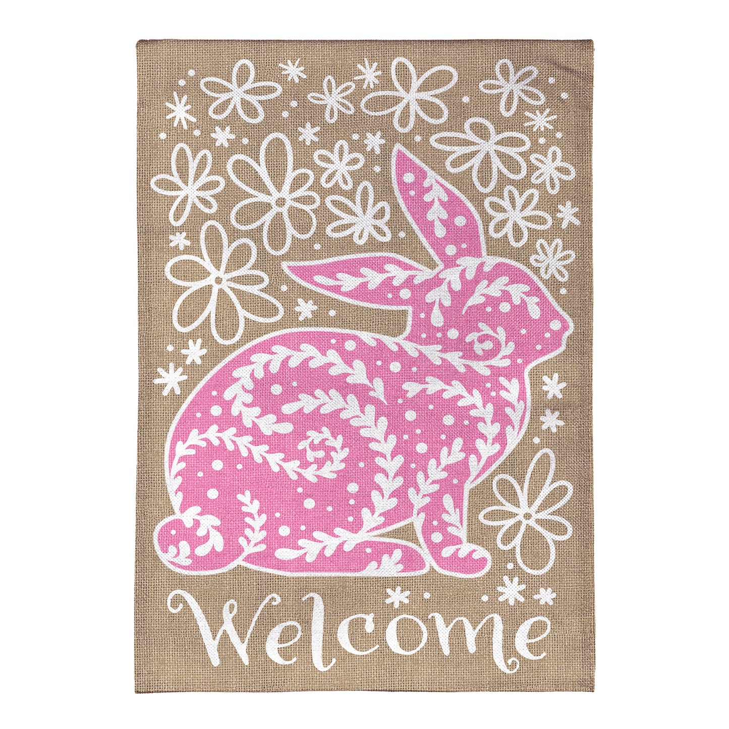 Welcome Leaf Pattern Bunny Burlap House Flag - Tampa Home & Garden Store