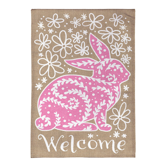 Welcome Leaf Pattern Bunny Burlap House Flag - Tampa Home & Garden Store