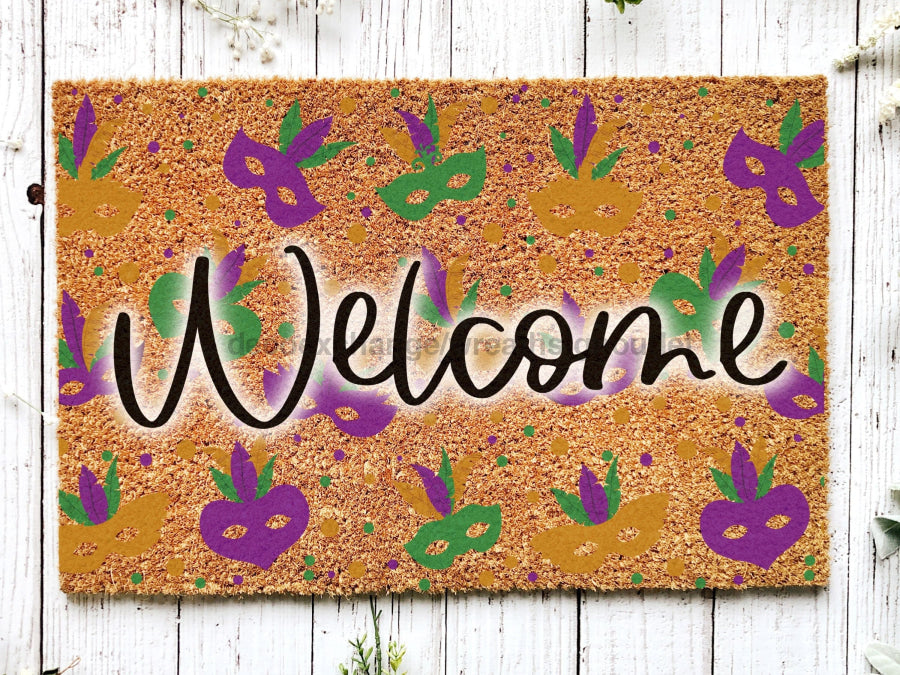 Welcome Mardi Gras Masks Doormat | Nola Housewarming Gift | Fat Tuesday | Doormat Closing Gift | Welcome Doormat | Front Door Home Door Mat - Tampa Home & Garden Store