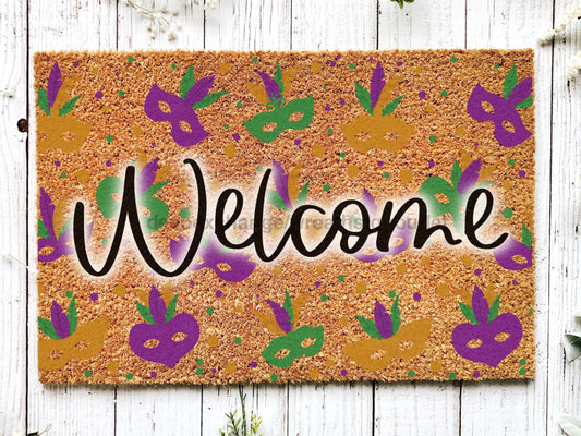 Welcome Mardi Gras Masks Doormat | Nola Housewarming Gift | Fat Tuesday | Doormat Closing Gift | Welcome Doormat | Front Door Home Door Mat - Tampa Home & Garden Store