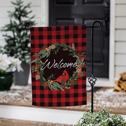 Welcoming Cardinal Wreath Burlap Flag - Tampa Home & Garden Store