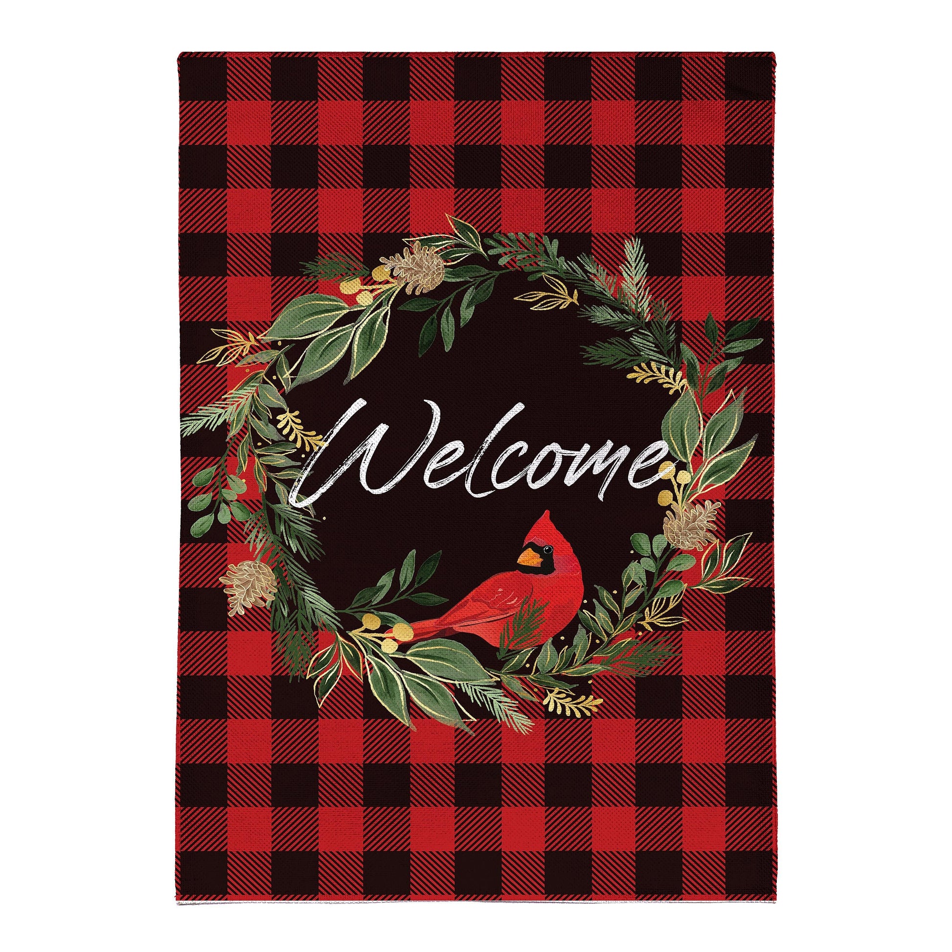 Welcoming Cardinal Wreath Burlap Flag - Tampa Home & Garden Store