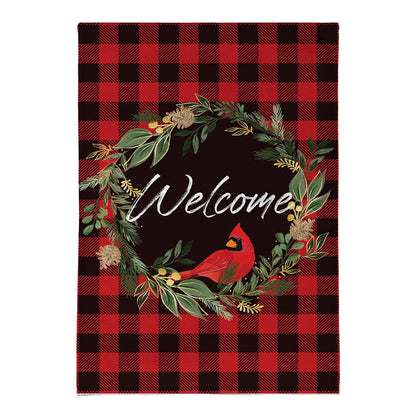 Welcoming Cardinal Wreath Burlap Flag - Tampa Home & Garden Store