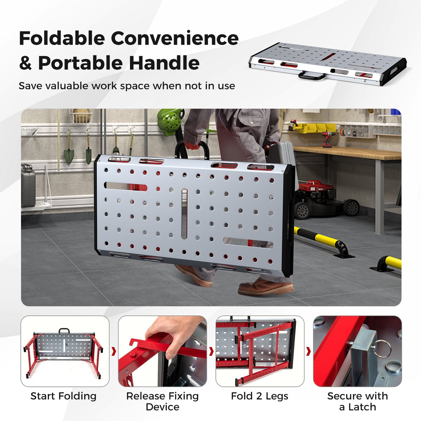 42 Inches x 21 Inches Welding Table with Adjustable Height and 2 Bar Clamps-Silver