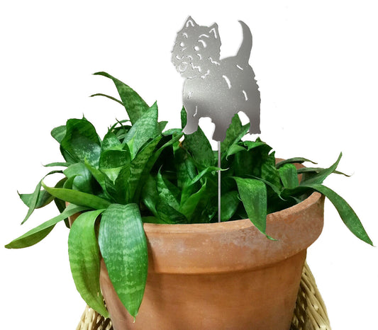West Highland Terrier plant stake silver metal silhouette Rustica Ornamentals decor on Tampa Home & Garden Store