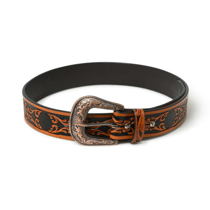 Western Cowboy Leather Belt - Black & Brown - Tampa Home & Garden Store