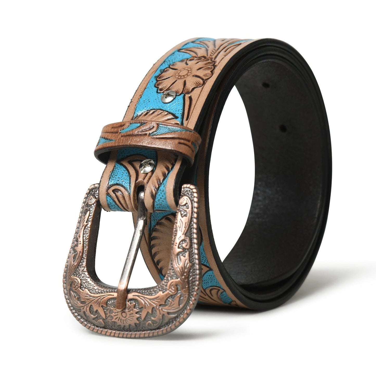 Western Cowboy Leather Belt - Blue & Brown - Tampa Home & Garden Store