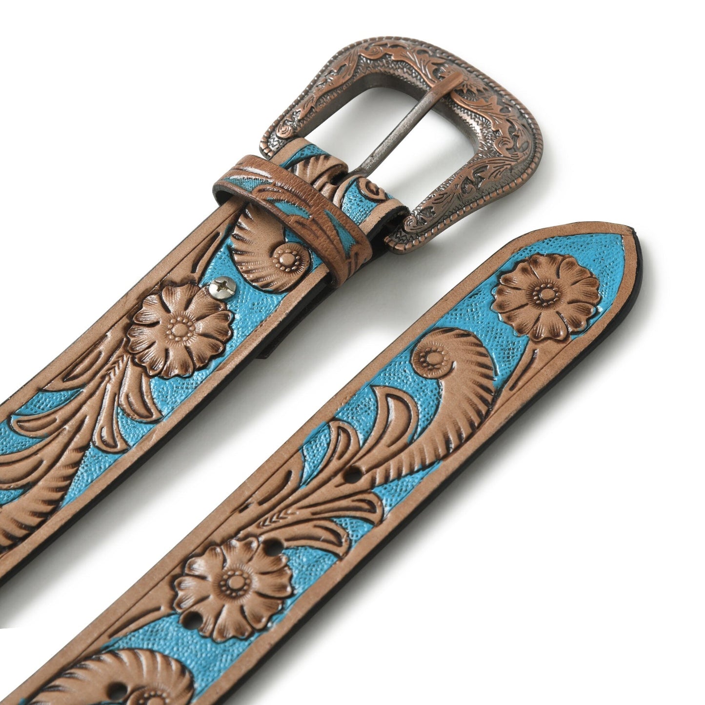 Western Cowboy Leather Belt - Blue & Brown - Tampa Home & Garden Store