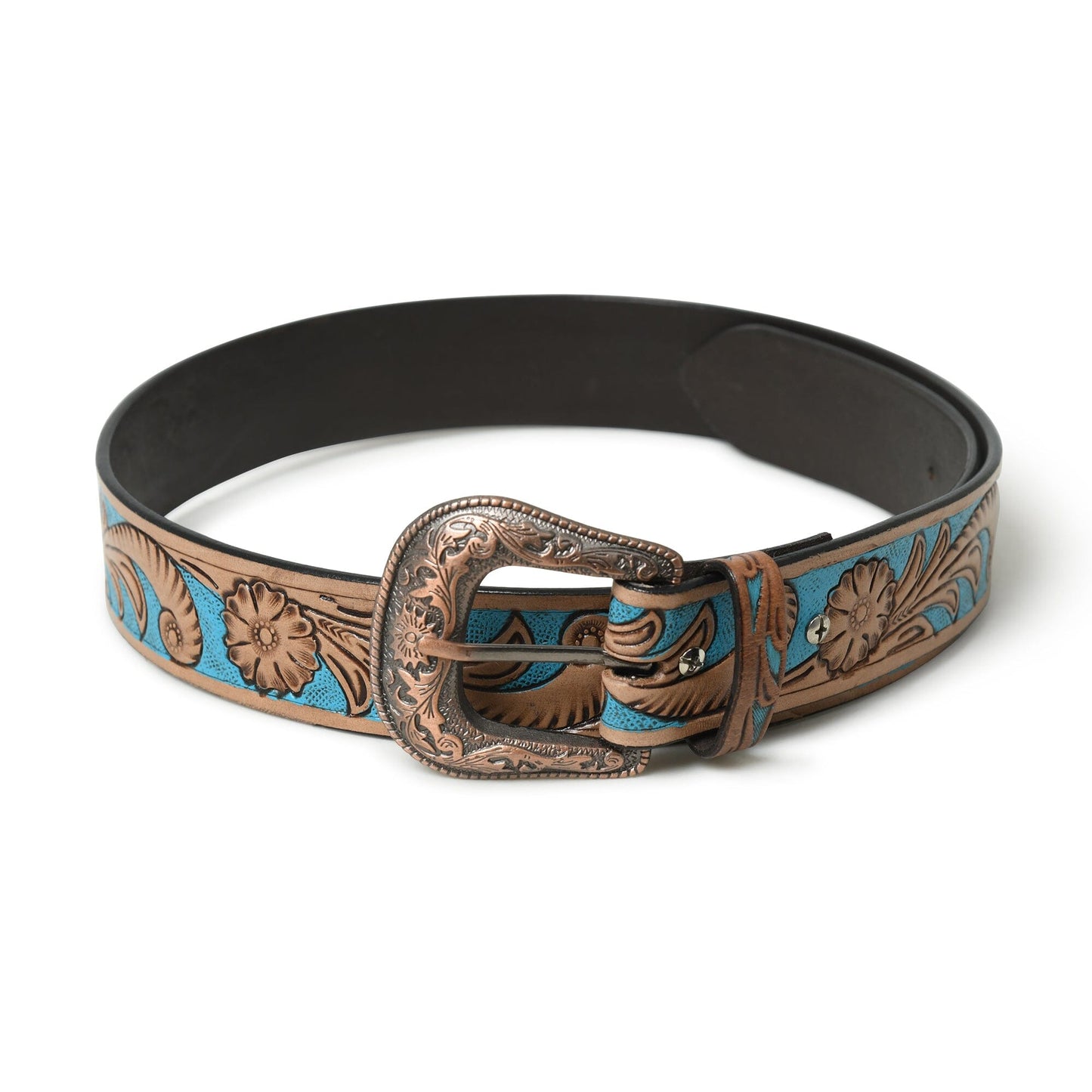 Western Cowboy Leather Belt - Blue & Brown - Tampa Home & Garden Store
