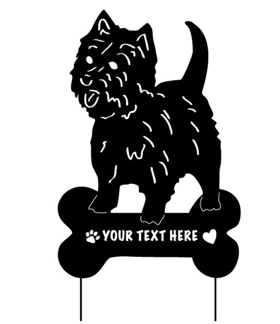 Westie statue wall art black silhouette lawn ornament on bone-shaped sign for custom text on Tampa Home & Garden Store