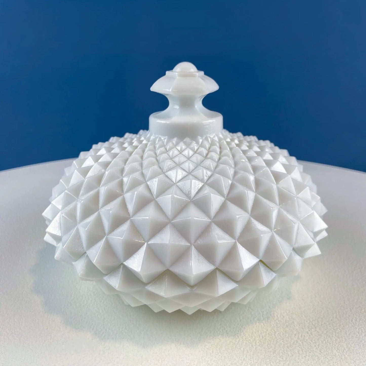 Milk glass candy bowl with lid in white hobnail pattern on Tampa Home & Garden Store