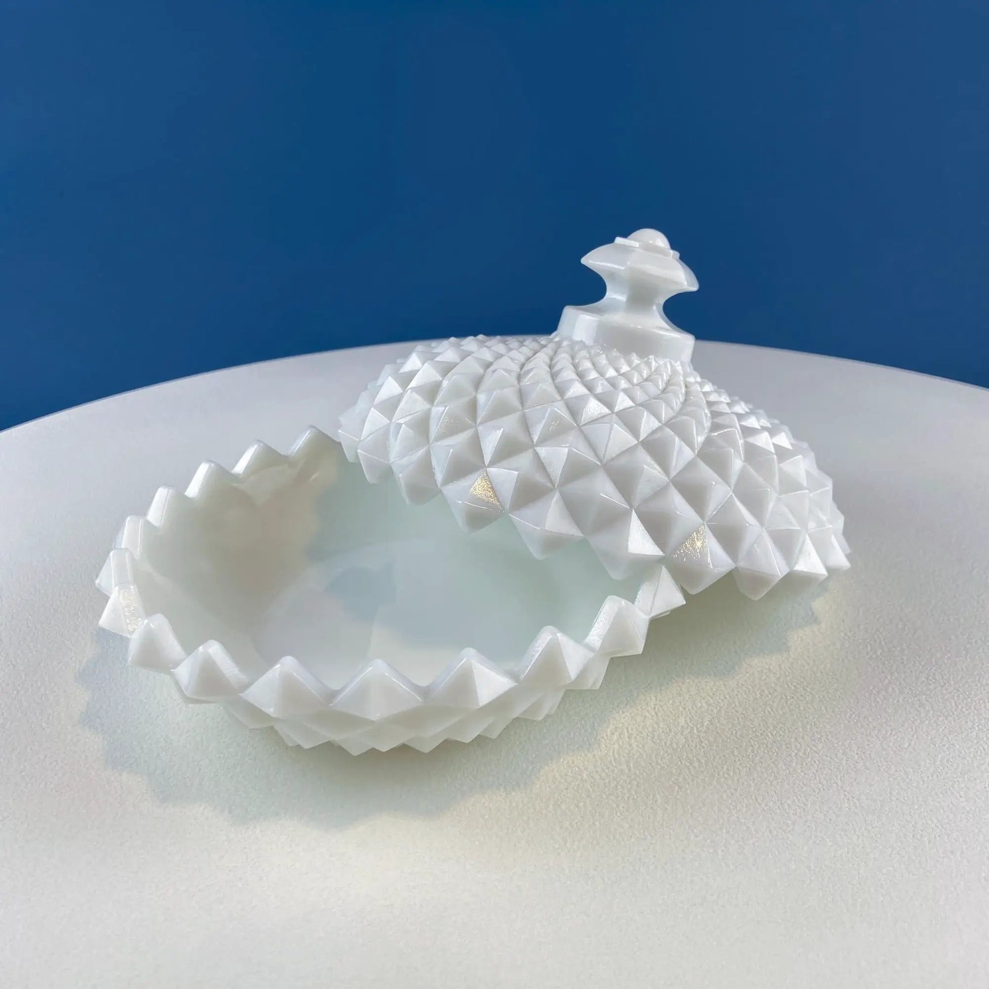 Westmoreland milk glass candy bowl with lid in English hobnail pattern on Tampa Home & Garden Store