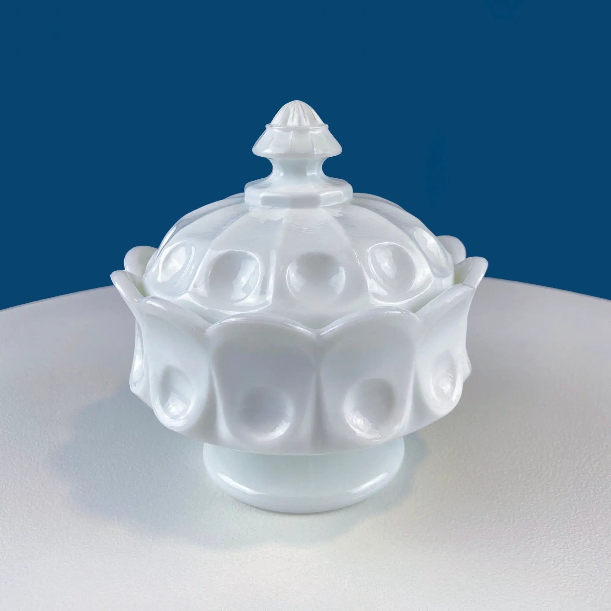 Westmoreland milk glass candy bowl with lid, white hobnail pattern on Tampa Home & Garden Store