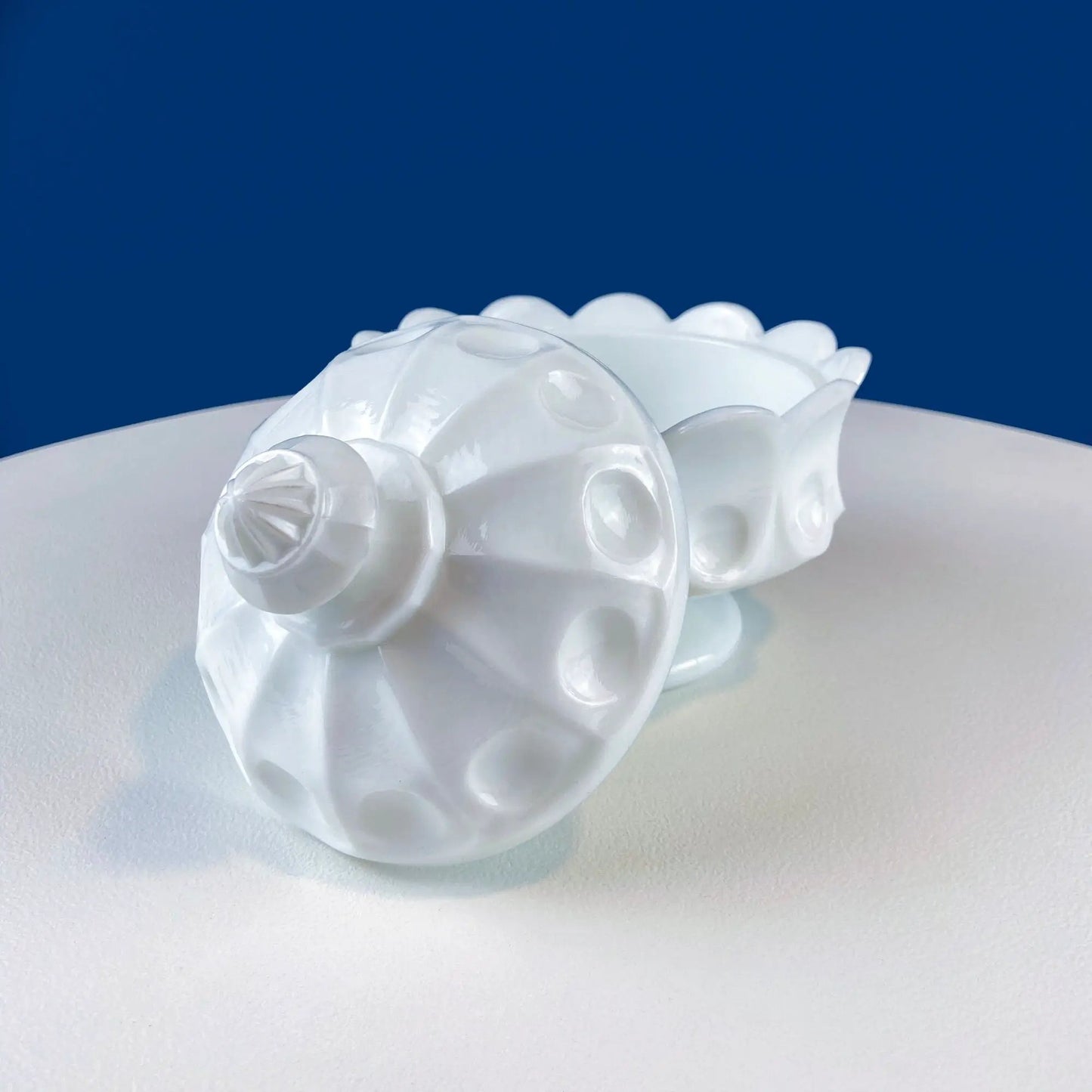 Westmoreland milk glass candy bowl with lid featuring white hobnail pattern on Tampa Home & Garden Store