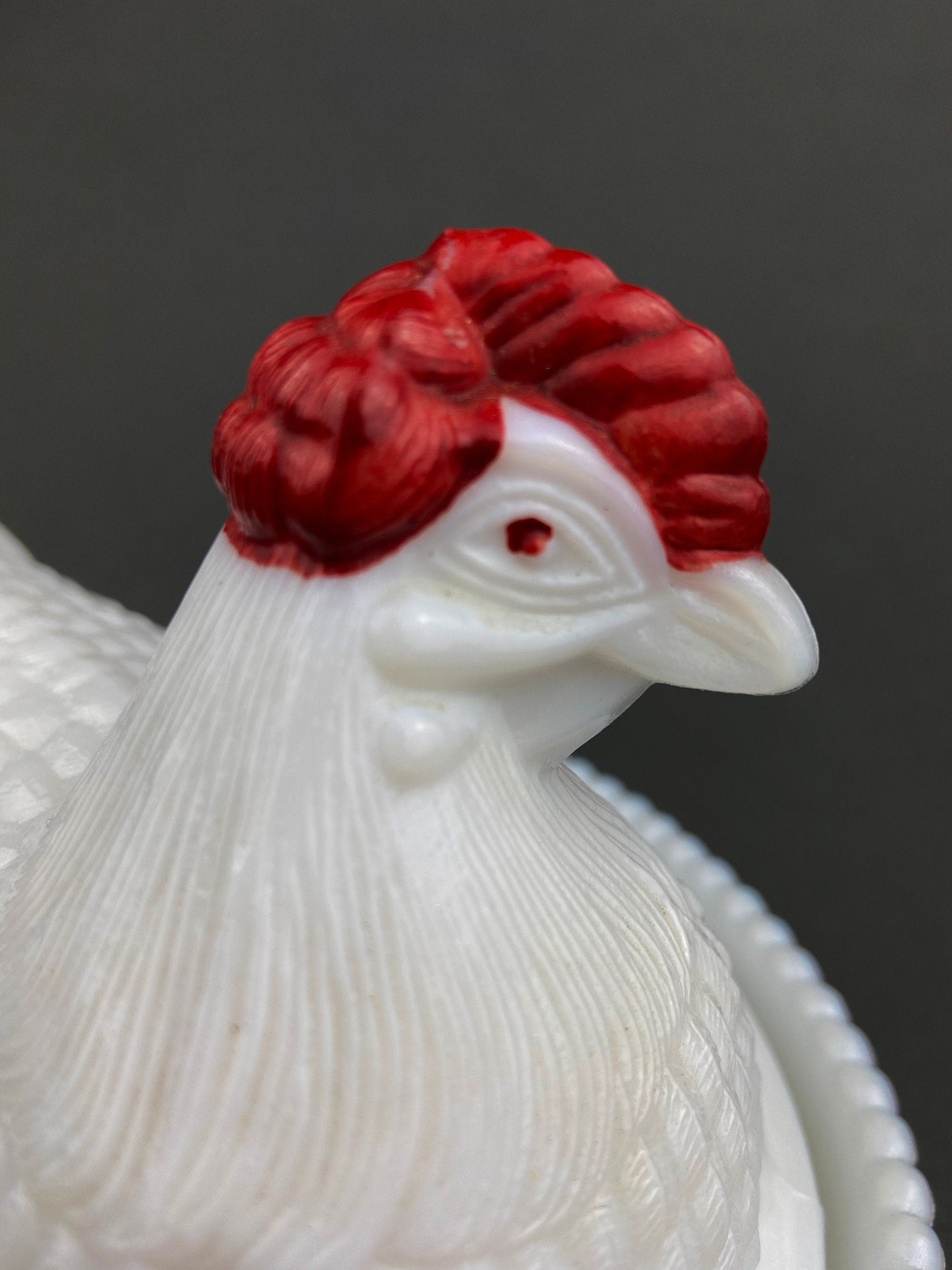 Westmoreland Milk Glass Covered Bowl Shaped Like Rooster on Nest. White Rooster with Red Comb. Lidded Butter Serving Dish. Modern Farmhouse. - Tampa Home & Garden Store