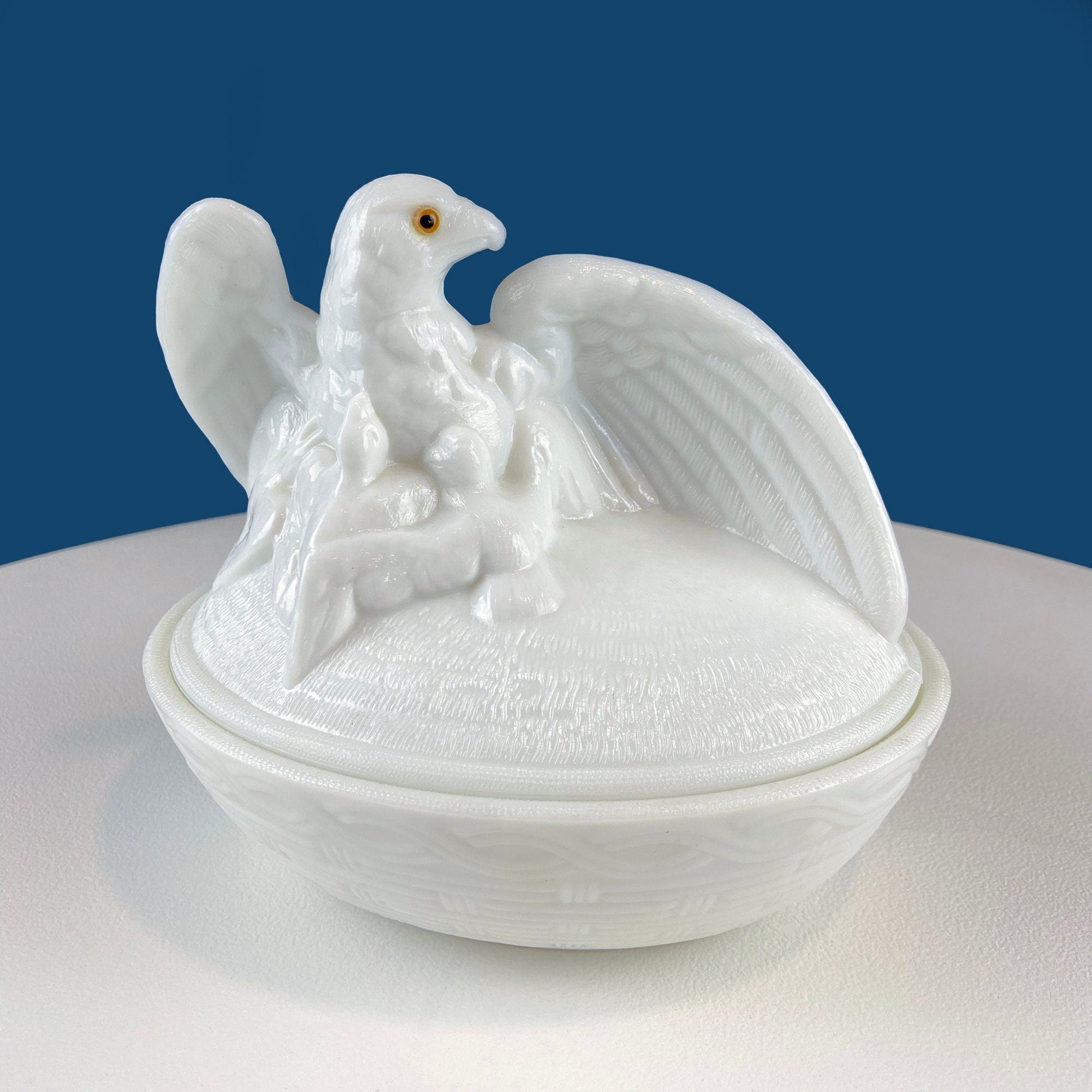 Westmoreland Milk Glass Eagle with Babies. Large White Bird On Nest Bowl. Cookie Jar with Lid. Storage Dish for Trinkets or Bath Accessories - Tampa Home & Garden Store