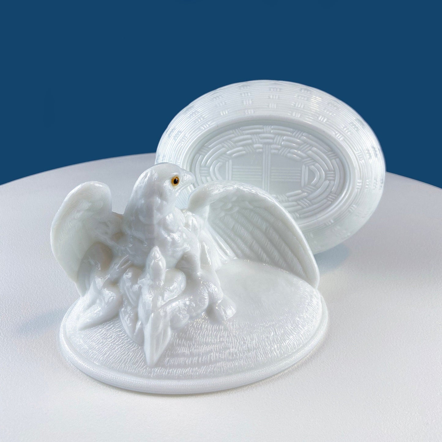 Westmoreland Milk Glass Eagle with Babies. Large White Bird On Nest Bowl. Cookie Jar with Lid. Storage Dish for Trinkets or Bath Accessories - Tampa Home & Garden Store
