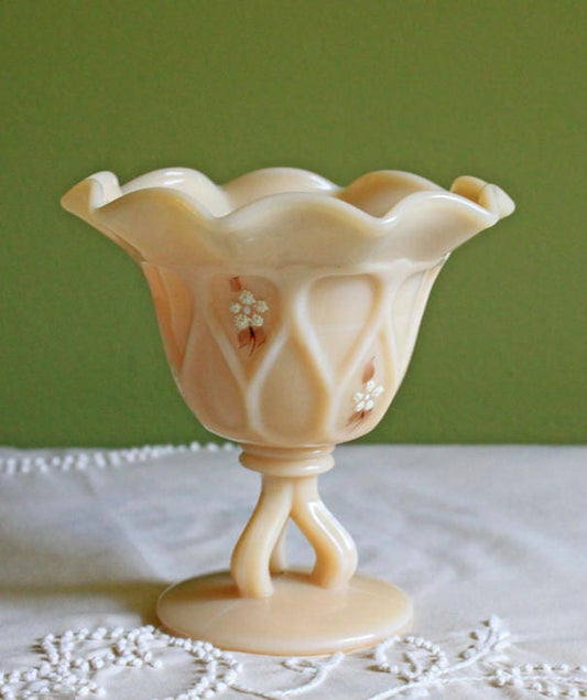 Westmoreland Milk Glass Footed Bowl. Hand Painted and Signed by Artist. - Tampa Home & Garden Store