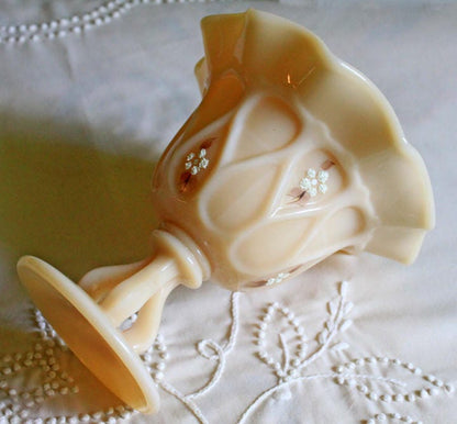 Westmoreland Milk Glass Footed Bowl. Hand Painted and Signed by Artist. - Tampa Home & Garden Store