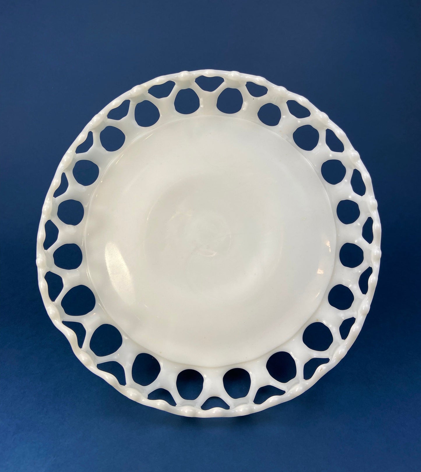 Westmoreland Milk Glass Pedestal Fruit Bowl. Doric Pattern with Lace Edge. 10" in Diameter.  Table Centerpiece. - Tampa Home & Garden Store