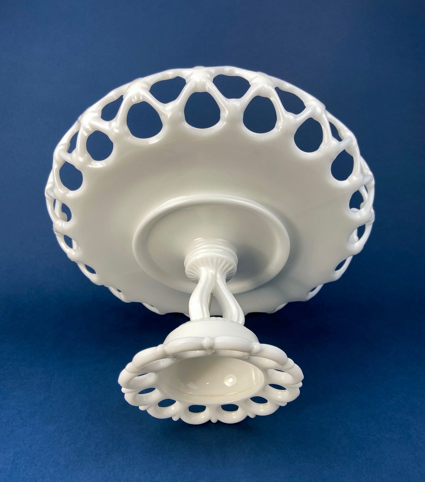 Westmoreland Milk Glass Pedestal Fruit Bowl. Doric Pattern with Lace Edge. 10" in Diameter.  Table Centerpiece. - Tampa Home & Garden Store