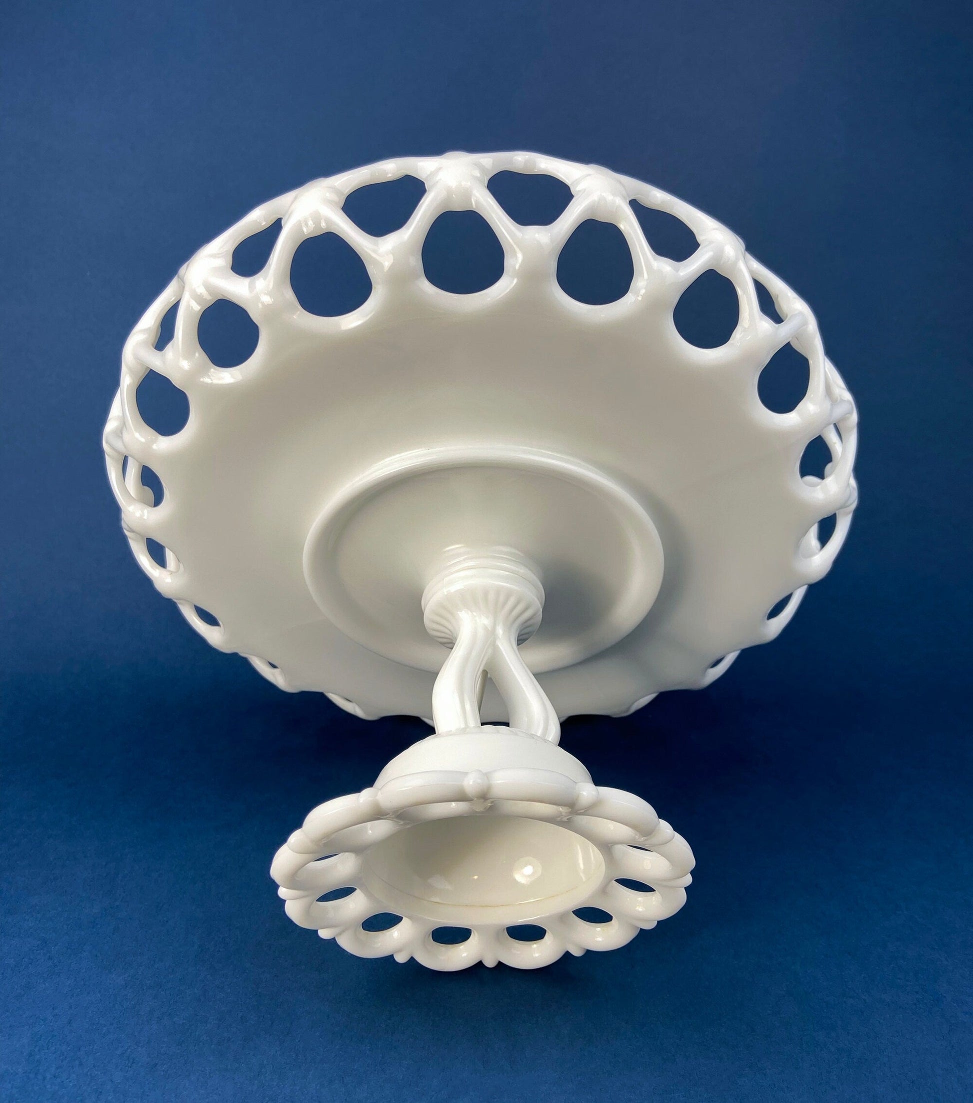 Westmoreland Milk Glass Pedestal Fruit Bowl. Doric Pattern with Lace Edge. 10" in Diameter.  Table Centerpiece. - Tampa Home & Garden Store