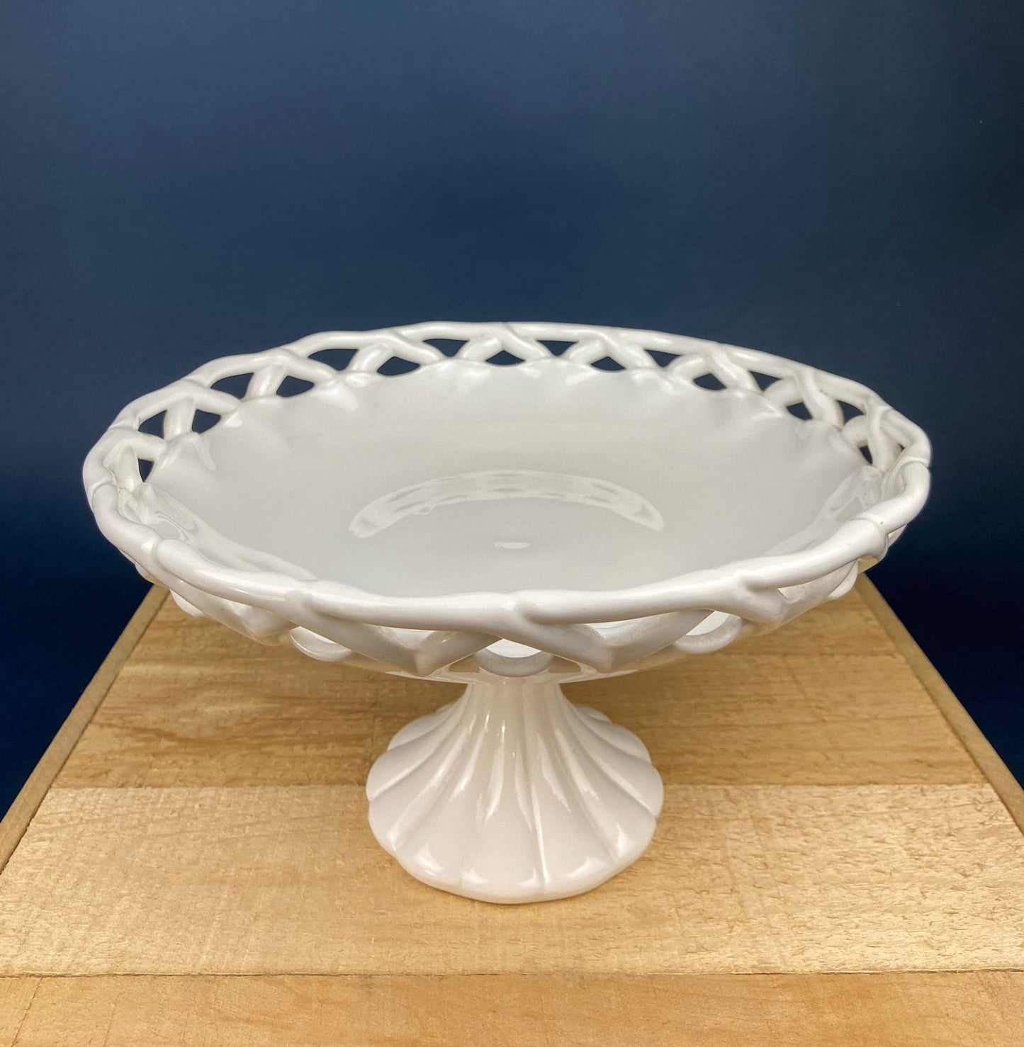Westmoreland Milk Glass Pedestal Fruit Bowl. Doric Pattern with Lace Edge. 10" in Diameter.  Table Centerpiece. - Tampa Home & Garden Store