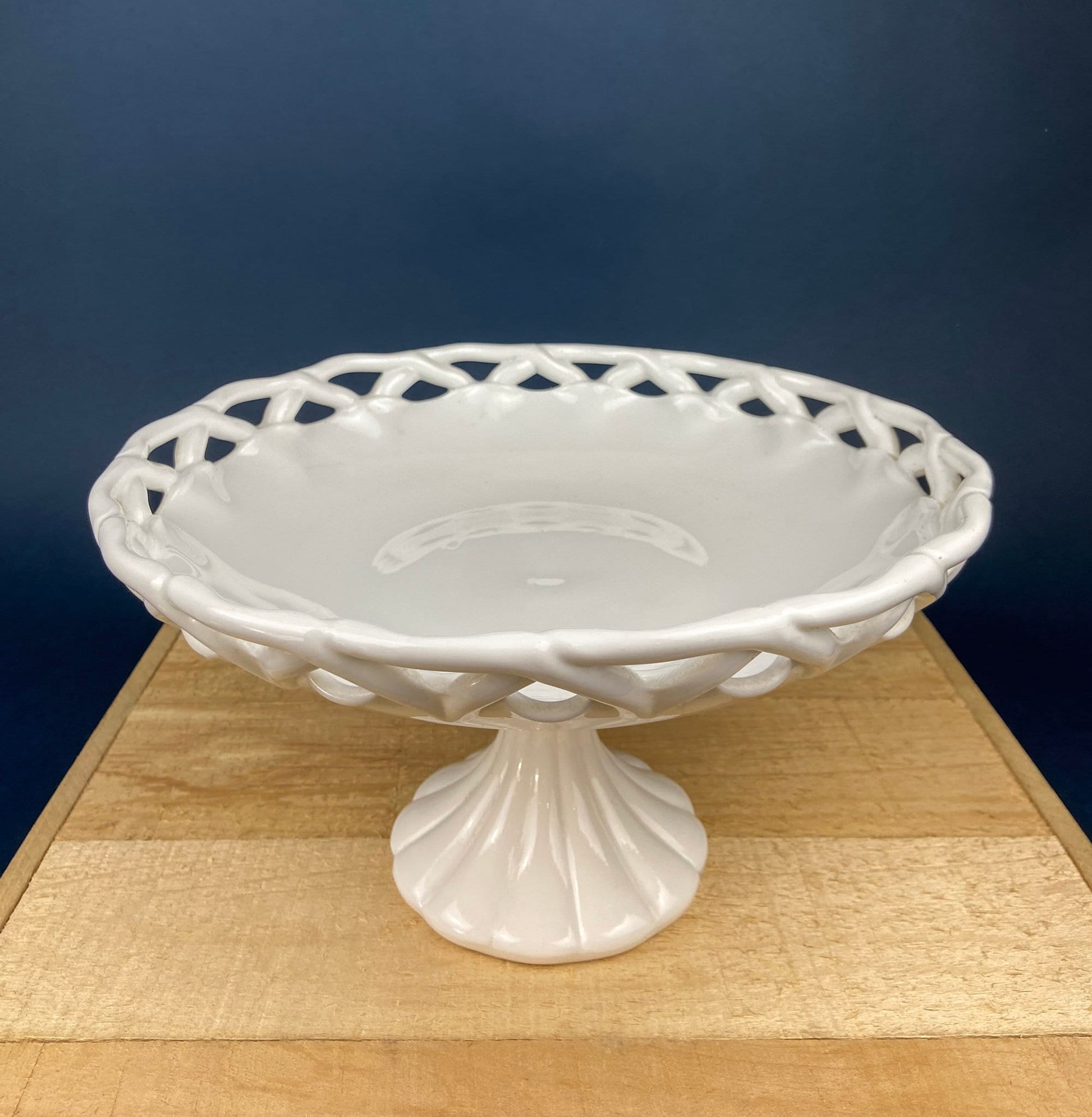 Westmoreland Milk Glass Pedestal Fruit Bowl. Doric Pattern with Lace Edge. 10" in Diameter.  Table Centerpiece. - Tampa Home & Garden Store