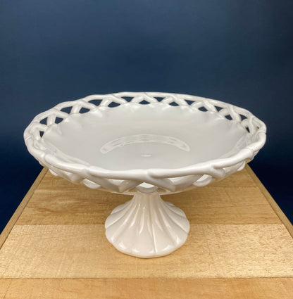 Westmoreland Milk Glass Pedestal Fruit Bowl. Doric Pattern with Lace Edge. 10" in Diameter.  Table Centerpiece. - Tampa Home & Garden Store