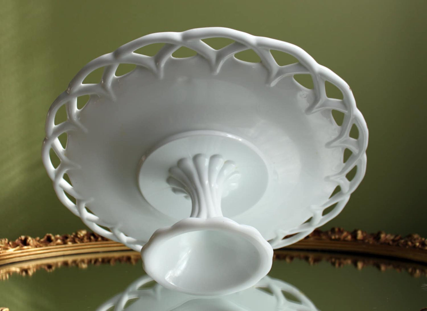 Westmoreland Milk Glass Pedestal Fruit Bowl. Doric Pattern with Lace Edge. 10" in Diameter.  Table Centerpiece. - Tampa Home & Garden Store