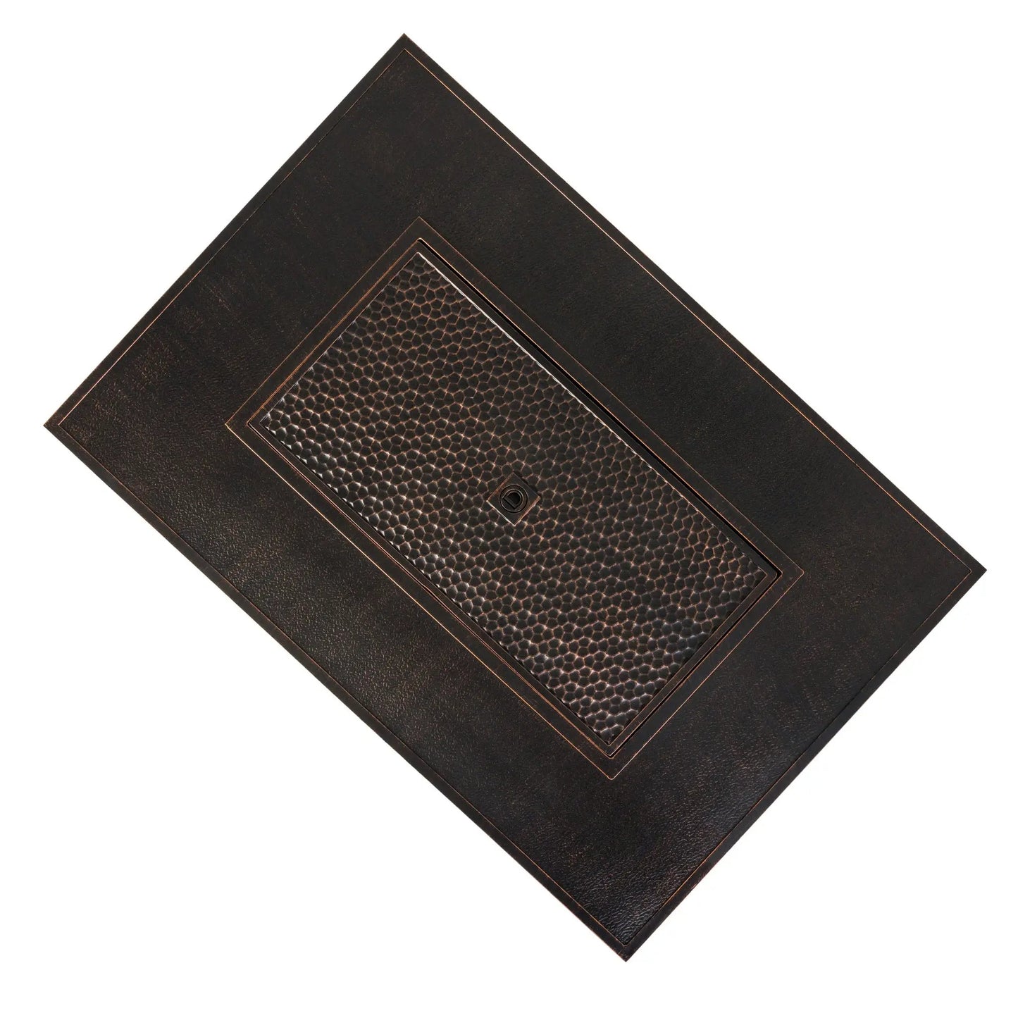 Weyland rectangle aluminum LPG fire pit top with copper trim and textured black finish on Tampa Home & Garden Store