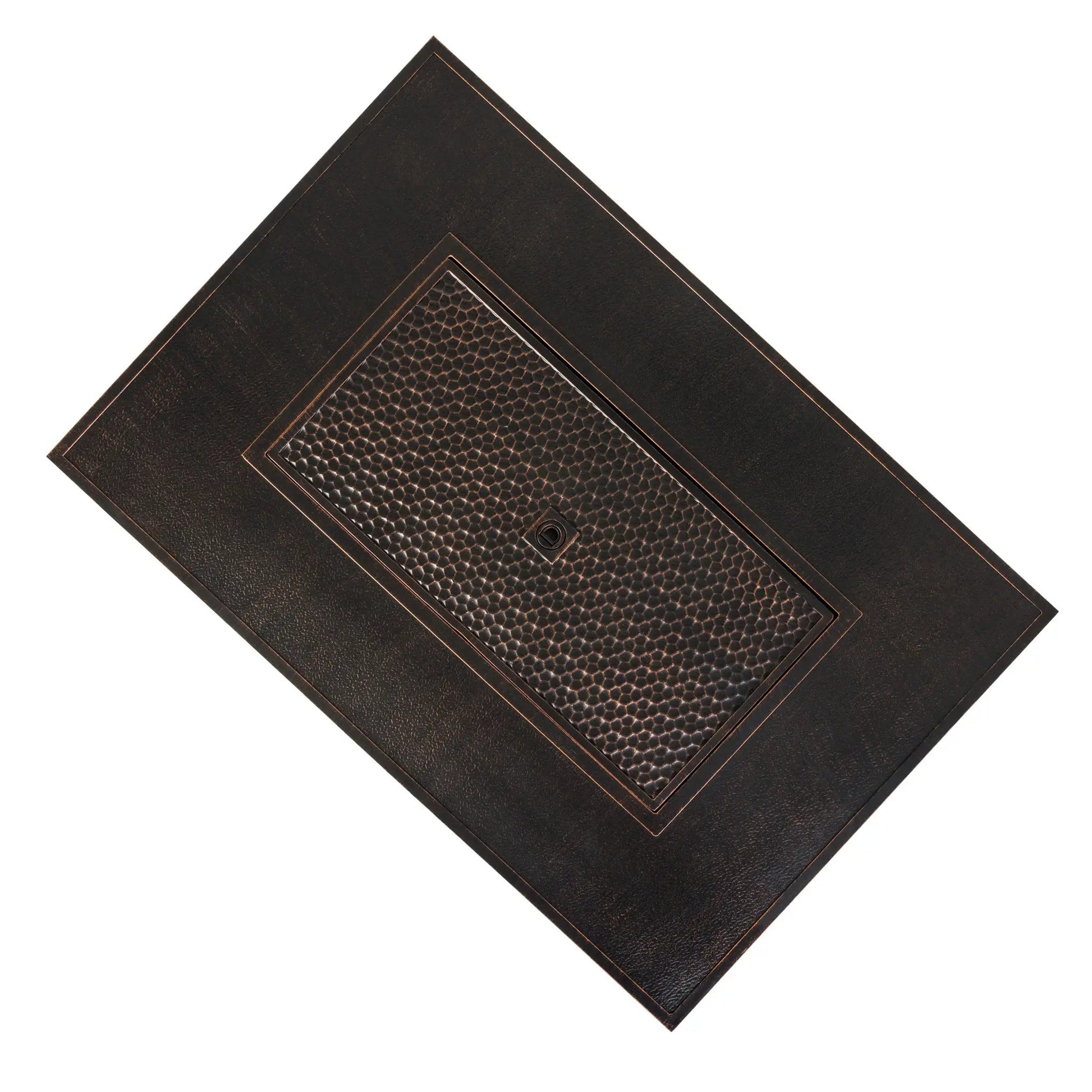 Weyland rectangle aluminum LPG fire pit top with copper trim and textured black finish on Tampa Home & Garden Store