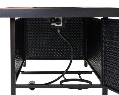 Weyland Rectangle Aluminum LPG Fire Pit black frame with wood-top and gas control panel on Tampa Home & Garden Store
