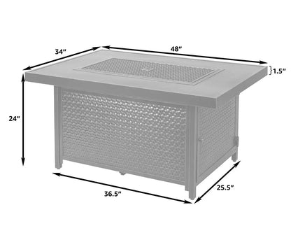 Weyland rectangular aluminum gas fire pit with hammered sides and mesh cover on Tampa Home & Garden Store