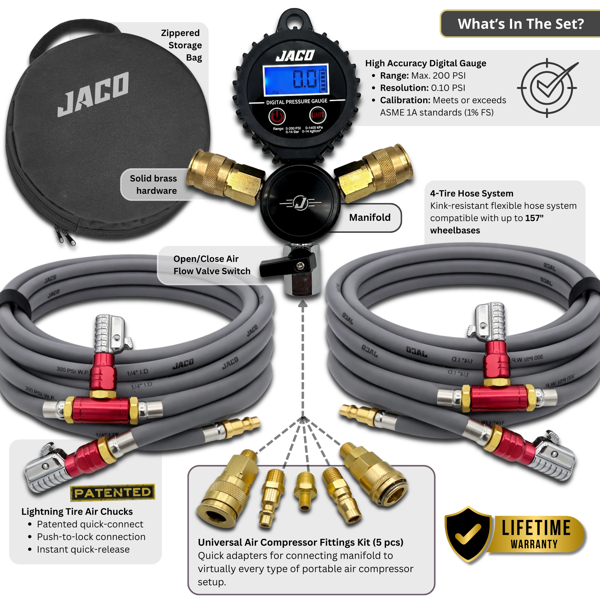 JACO 4-Tire Inflation/Deflation System with Lightning Air Chucks; digital gauge, 4 hoses on Tampa Home & Garden Store