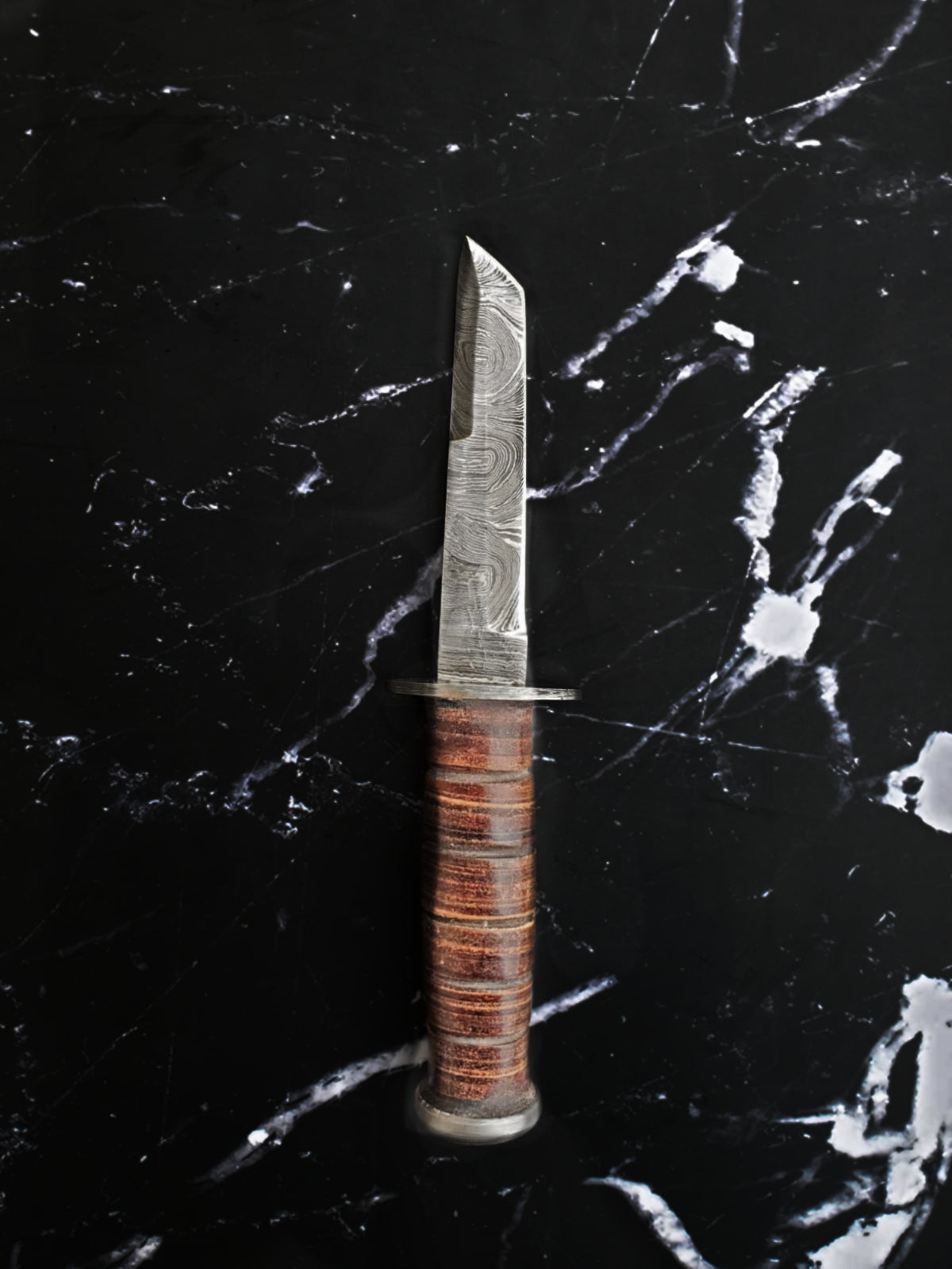 Military style tanto knife with Damascus blade and stacked leather handle TD-235 Titan on Tampa Home & Garden Store