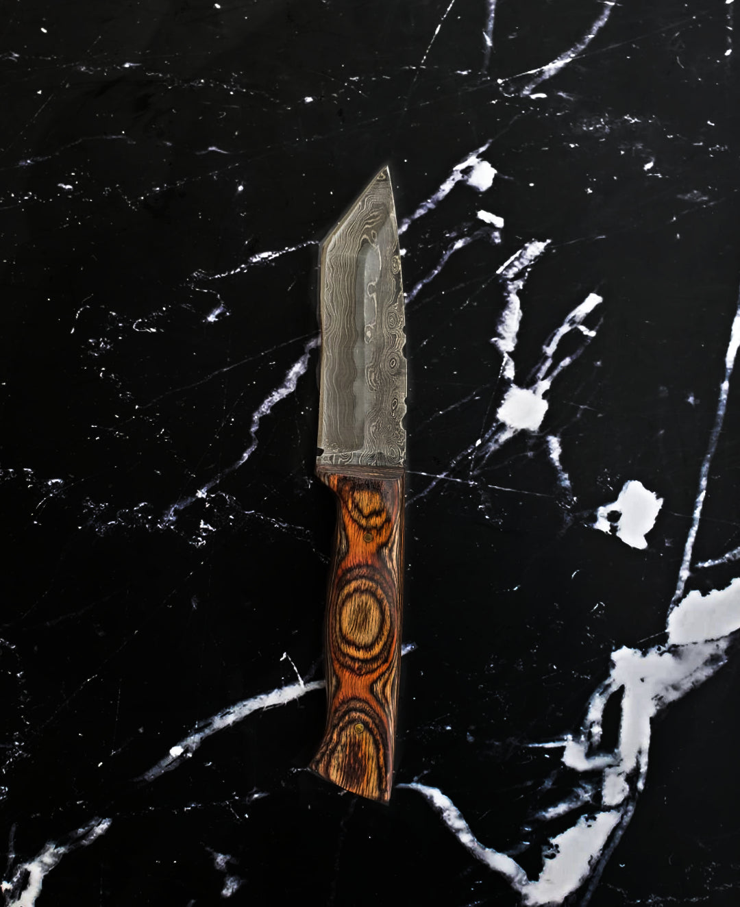 Custom 9in tactical damascus Tanto knife with carved diamond wood handle on Tampa Home & Garden Store