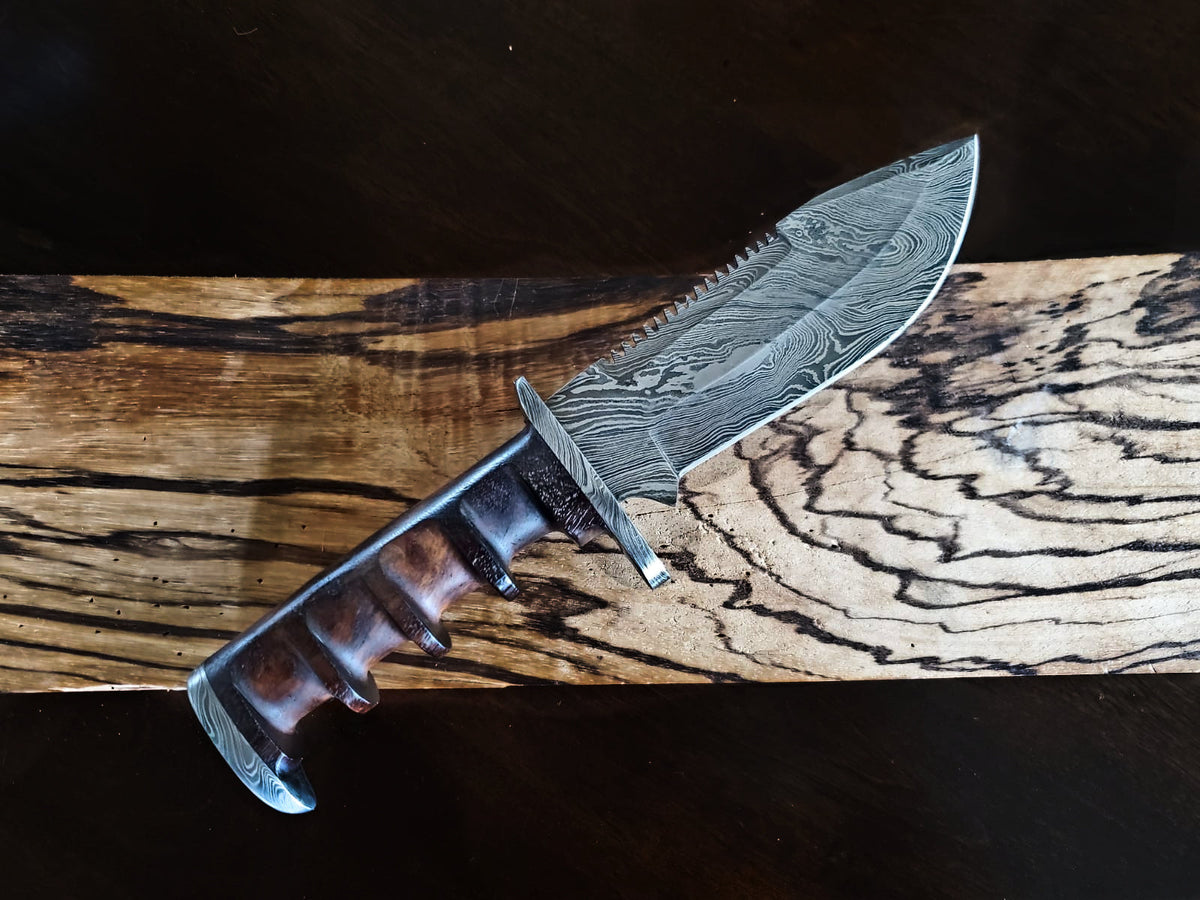 TD-105 Damascus blade knife from Titan International K with wood grip and guard on Tampa Home & Garden Store