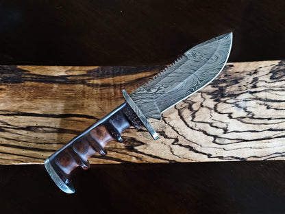 TD-105 Damascus blade knife from Titan International K with wood grip and guard on Tampa Home & Garden Store