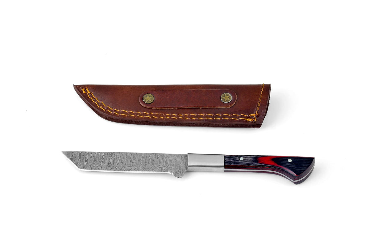 Ethereal Tanto Slim EDC knife by Titan Intl K with damascus-style blade and diamond wood TK-088 on Tampa Home & Garden Store