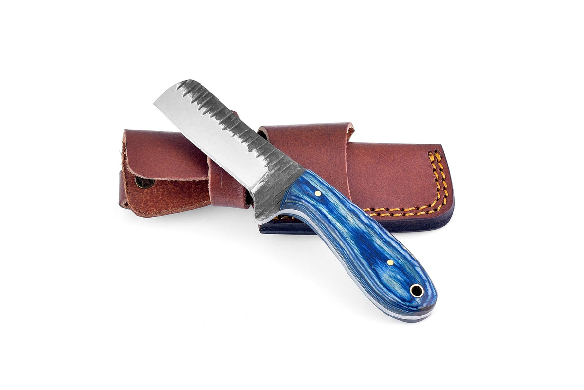 Carbon steel Bull Knife TK-094 by Titan International K damascus blade blue marbled handle on Tampa Home & Garden Store