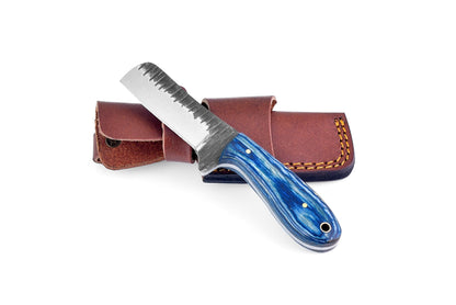 Carbon steel Bull Knife TK-094 by Titan International K damascus blade blue marbled handle on Tampa Home & Garden Store