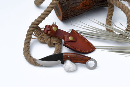 High carbon steel utility knife TC-109 with wood handle and leather sheath Titan International K on Tampa Home & Garden Store