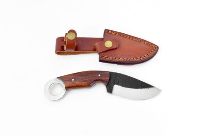 High carbon steel utility knife TC-109 by Titan International K with brown leather sheath on Tampa Home & Garden Store