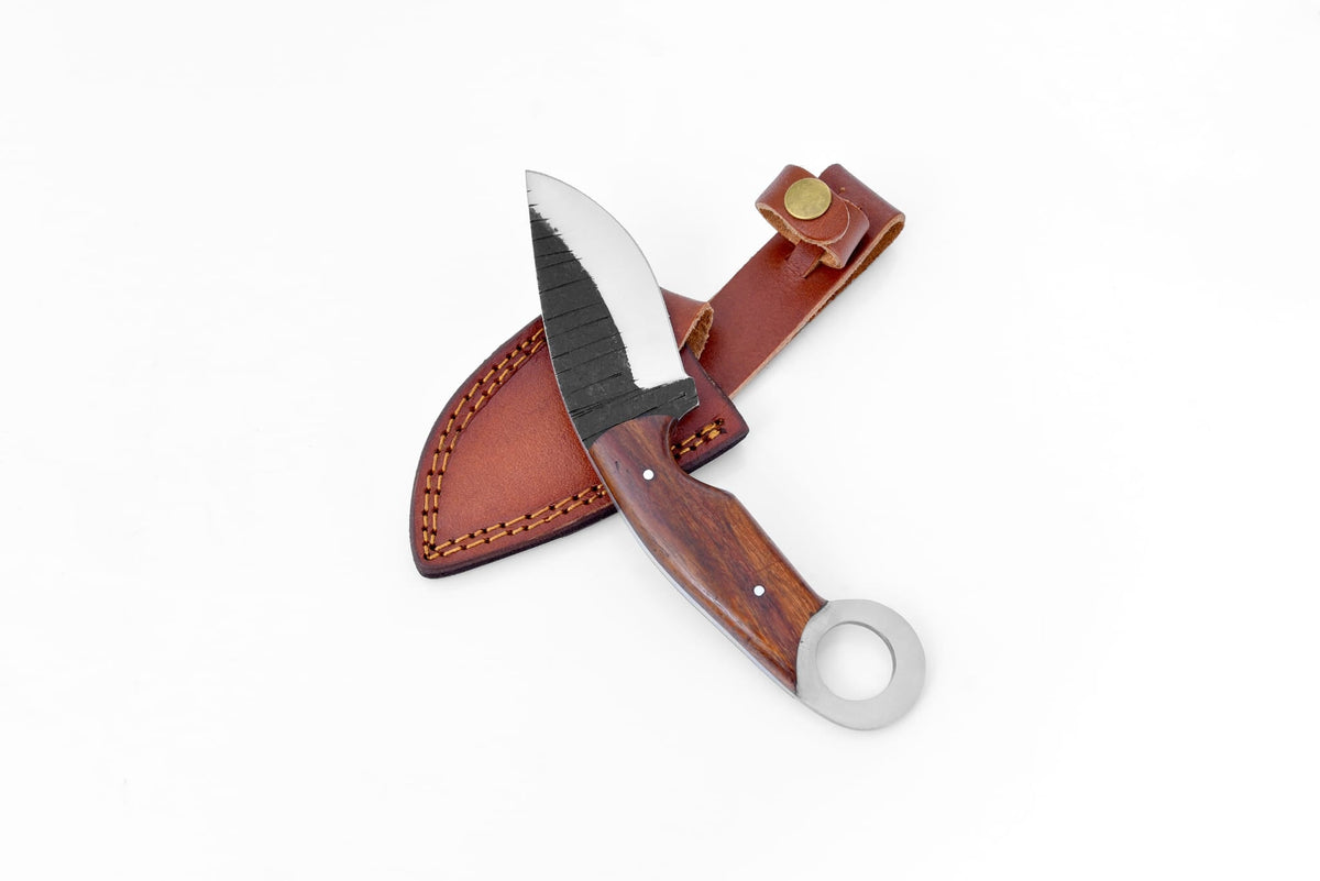High carbon steel knife TC-109 with wooden handle in leather sheath Titan International K on Tampa Home & Garden Store