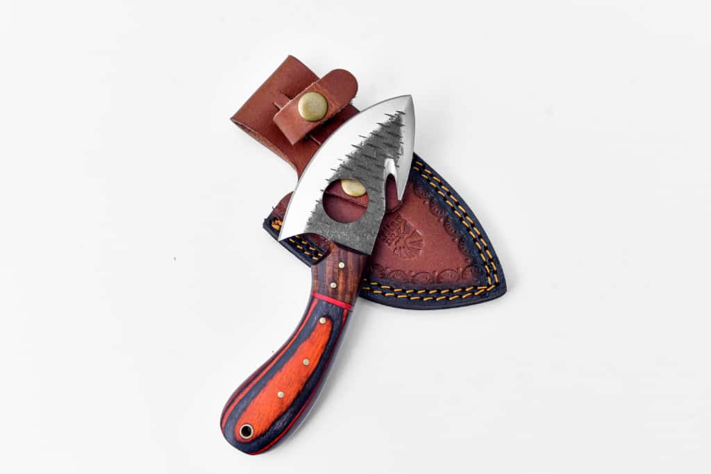 Handcrafted gut hook skinner knife with exotic wood handle and leather sheath TS-2 on Tampa Home & Garden Store